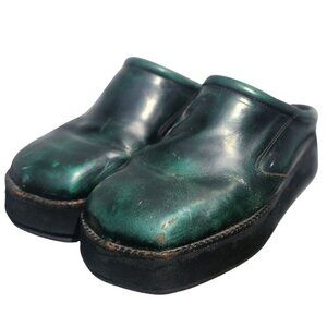RARE Vintage 90s John Fluevog "In The Money" Green Leather Clogs Size 40